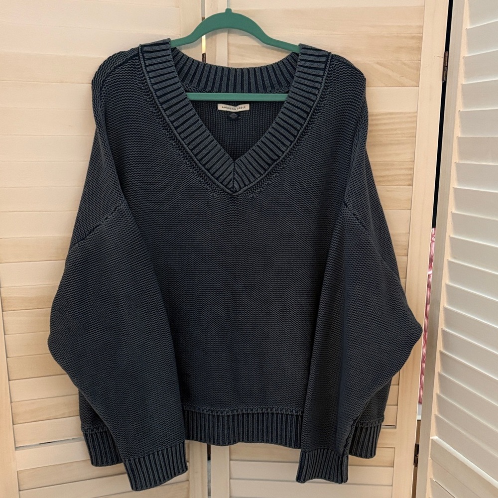 American Eagle Outfitters Denim Blue Cotton Knit Sweater